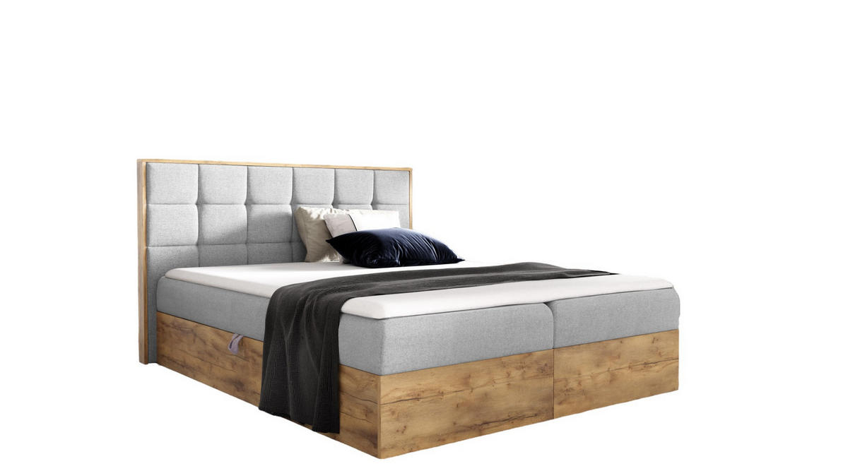 BOXSPRINGBETT BIZON 140x200 Hellgrau Faro - H3 - Hellgrau, Textil (140/200cm) - AN-Moebel 4u