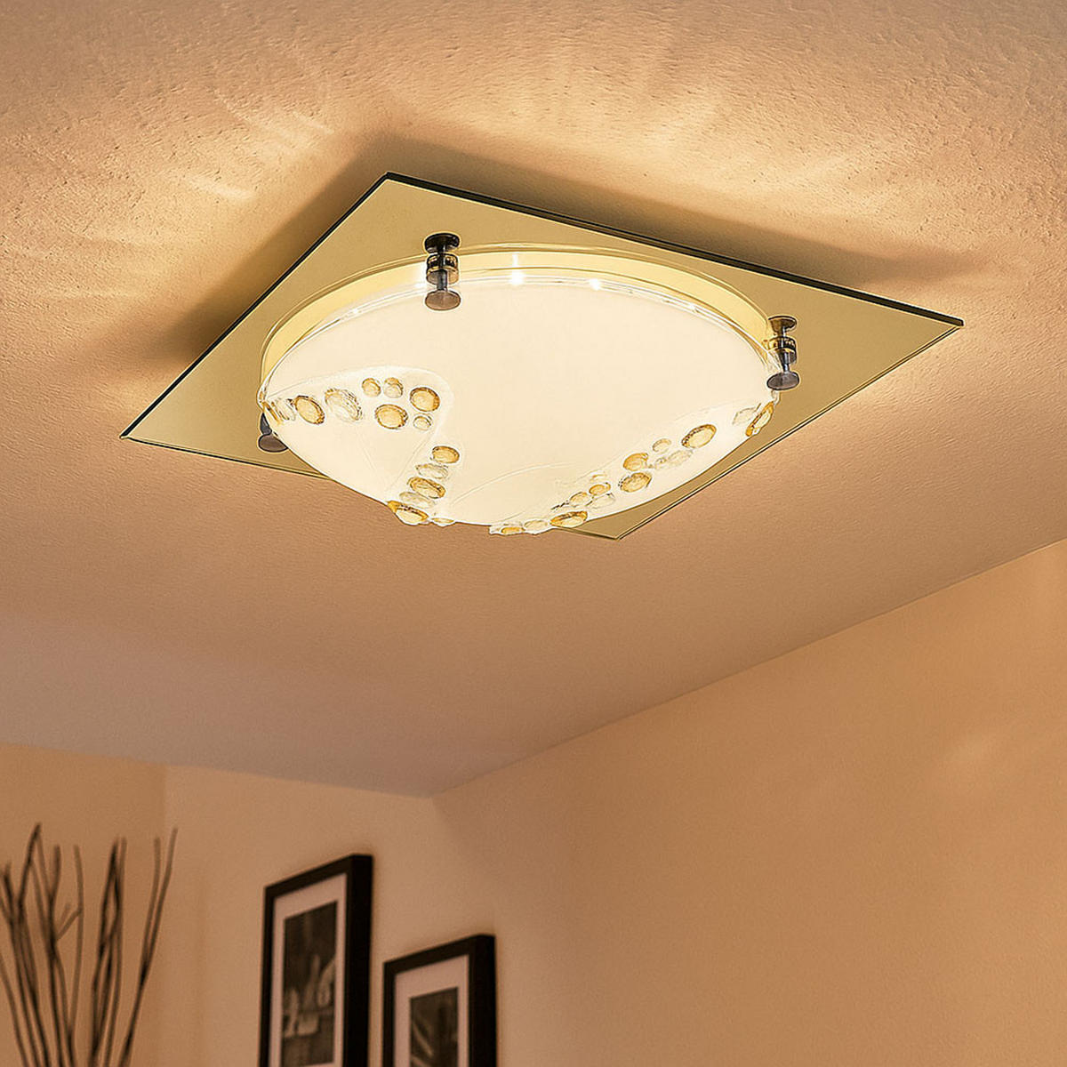 LED DECKENLEUCHTE Metall Glas Orange Kristalloptik - Orange, Glas (31.5/31.5/8.5cm) - Globo Lighting