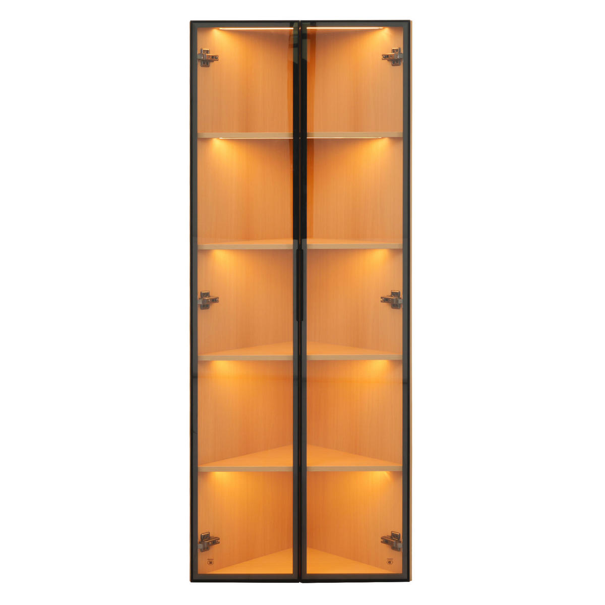 ROHOVÁ vitrína z MDF 62x35x160 cm dubová s LED osvětlením, tichým dovíráním a bezpečnostním sklem - barva dubu, kompozitní dřevo (62/160/35cm) - Modfu