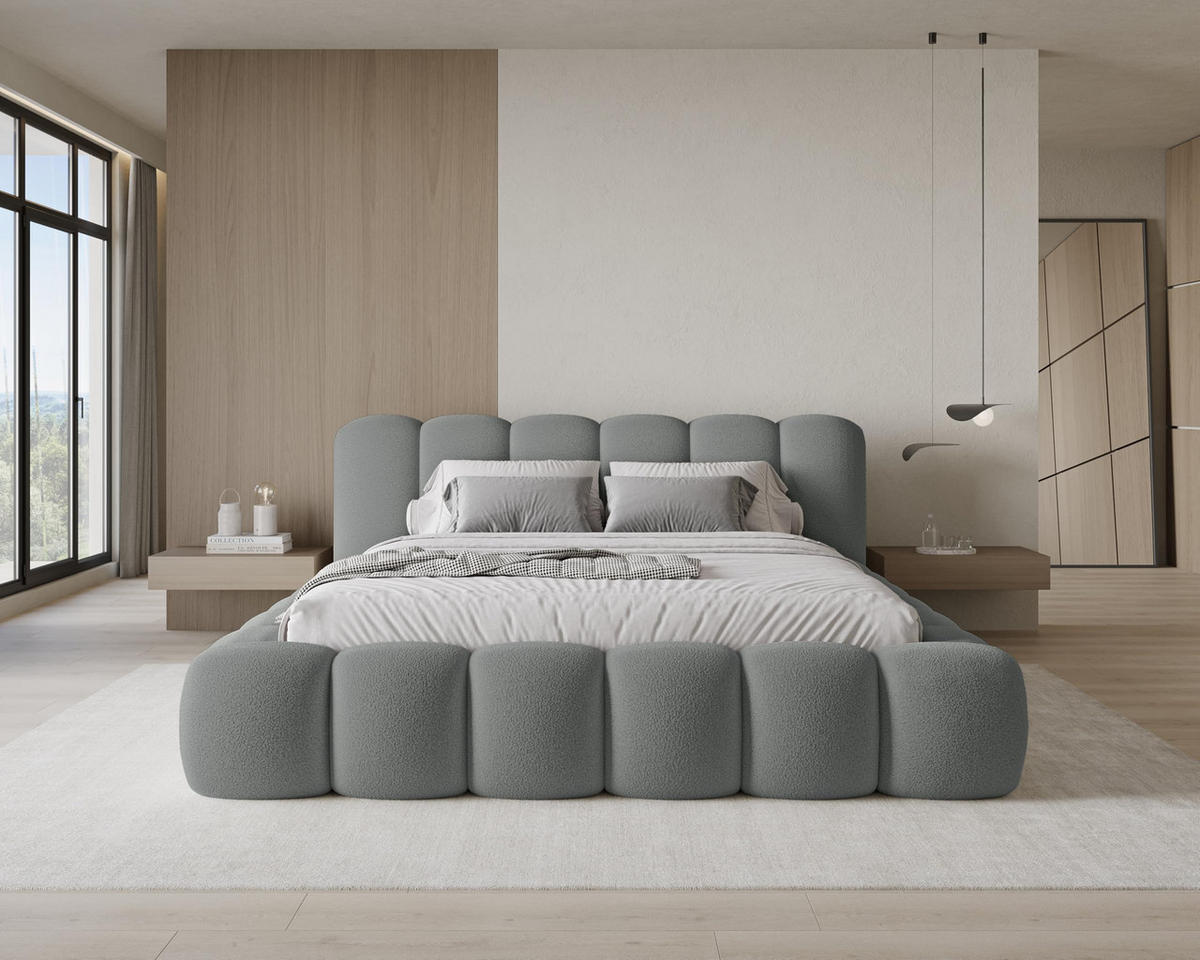 POLSTERBETT 200x200 mit Bettkasten, Lattenrost und Kopfteil, Bouclé-Stoffbezug Dunkelgrau - Dunkelgrau, Holz (200/200cm) - Chilly