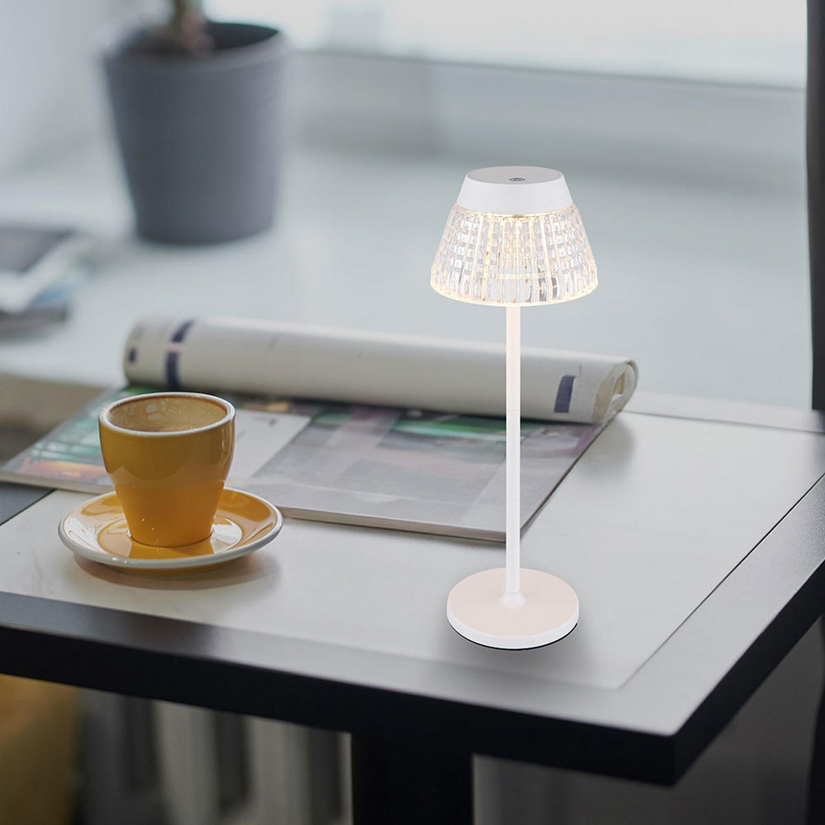 LED TISCHLEUCHTE Lora Weiß Acrylkristalle - Weiß, Metall (13.5/13.5/38cm) - Globo Lighting