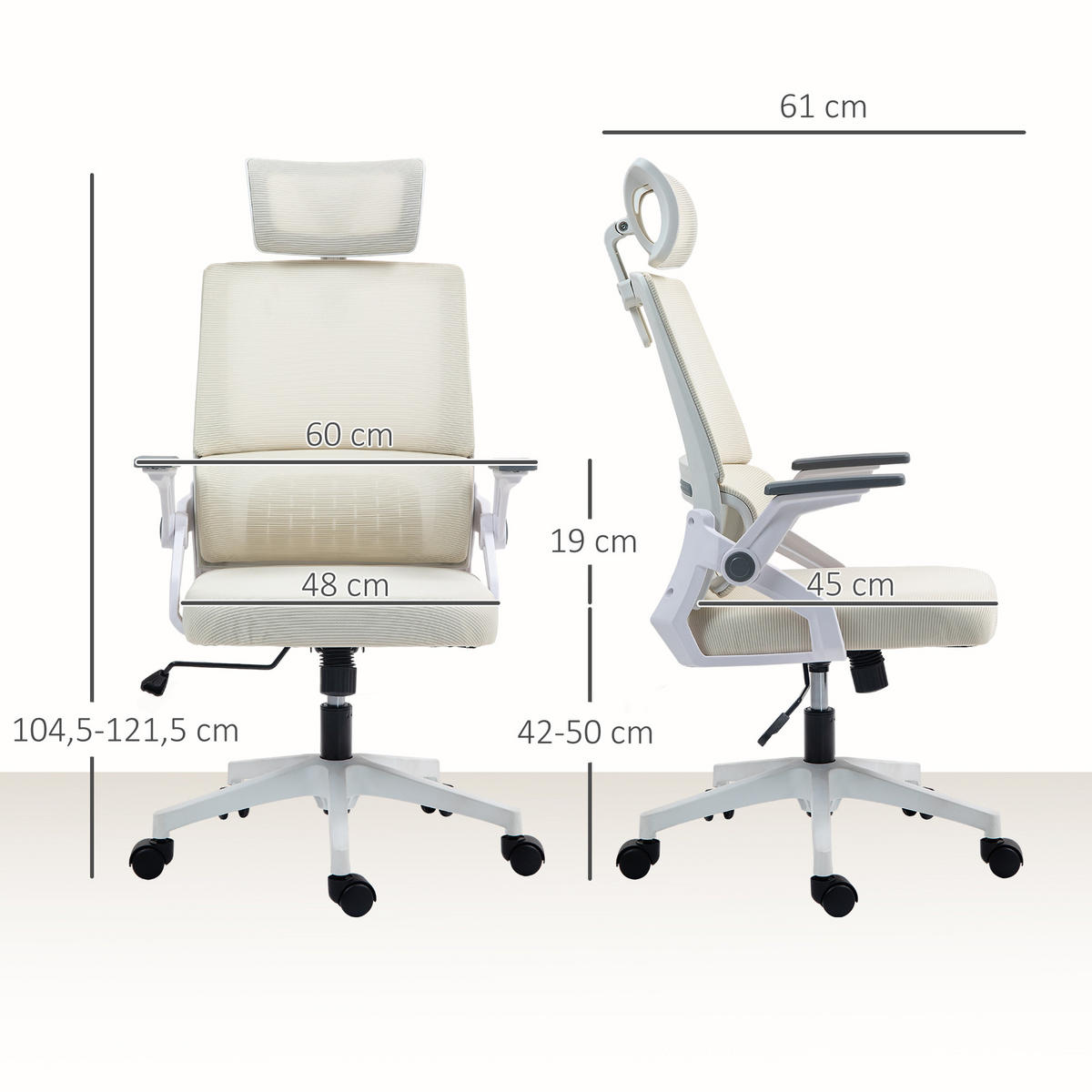 BÜROSTUHL Mesh Beige - Beige/Weiß, Kunststoff/Textil (61/121.5/60cm) - Vinsetto