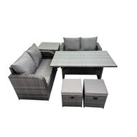 GARTENSET mit Zweisitzer,Hockern,Esstisch Polyrattan 6-Sitzer - Dunkelgrau/Grau, Glas/Kunststoff - Fimous