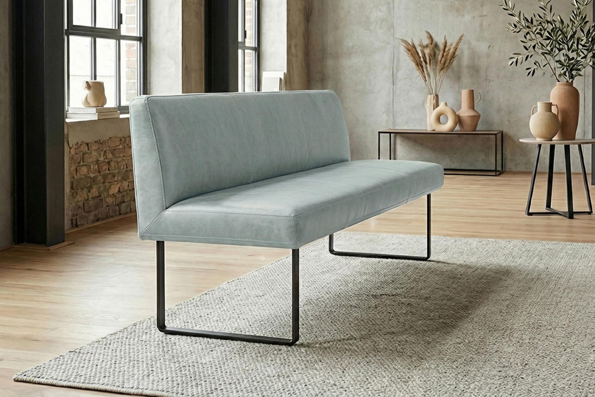 ESSZIMMERBANK ELEEN Hellblau Leder - Hellblau, Leder (143/85/69cm) - KAWOLA