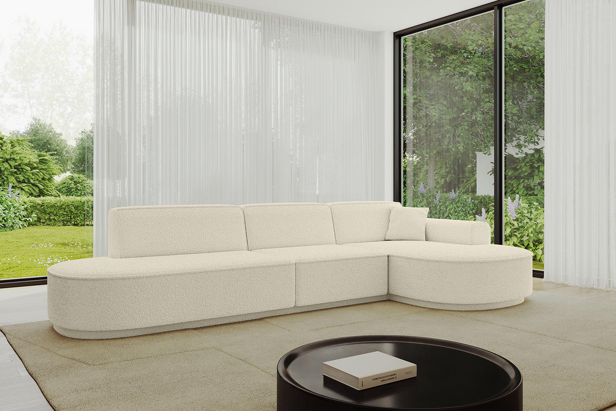ECKSOFA Ottomane Rechts MARI-L2 - 317x163x81 cm Beige Bouclé - Beige/Schwarz, Holzwerkstoff/Kunststoff (317/163cm) - ALTDECOR