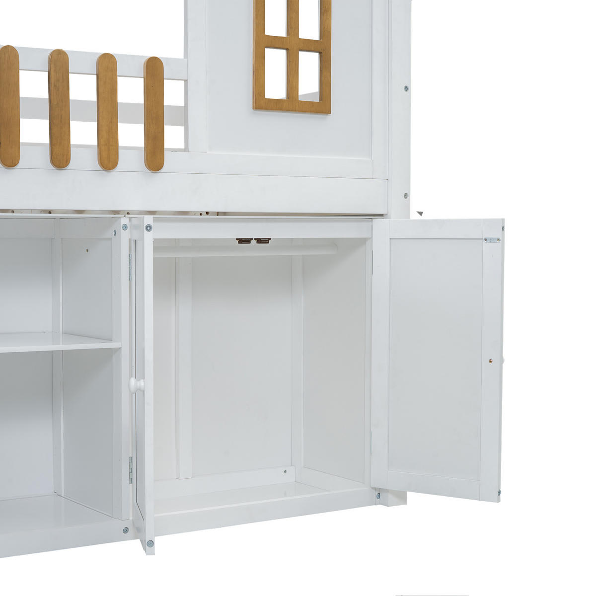 ETAGENBETT 90/200 cm in Weiß & Natur mit Schrank, Regal und Fenster aus Kiefer & MDF - Weiß/Naturfarben, Holz/Holzwerkstoff (90/200cm) - CHICFURN