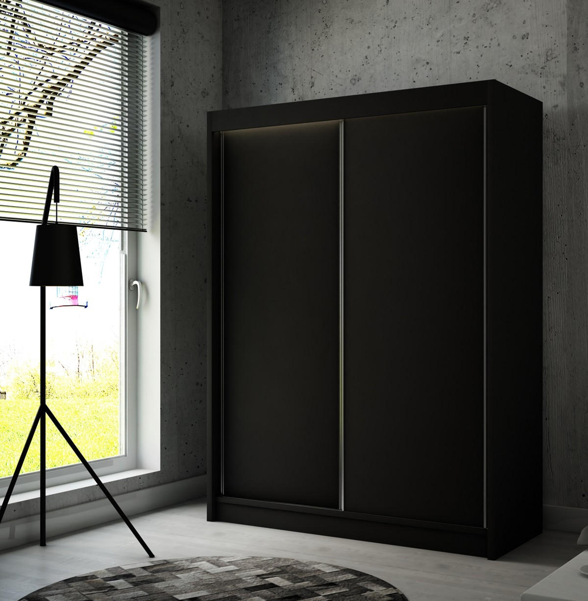 SCHRANK Schwarz BERGO Schiebetür 150 cm - Schwarz, Holzwerkstoff (150/215/61cm) - Sepro Meble