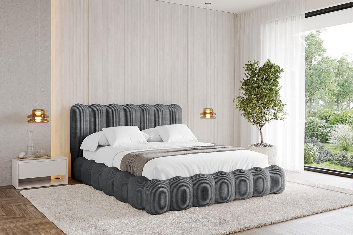 POLSTERBETT mit Bettkasten und Lattenrost, Bett mit Matratze H3/H4 - SORA 180x200 Dunkelgrau - Anthrazit, Holzwerkstoff/Textil (180/200cm) - ALTDECOR