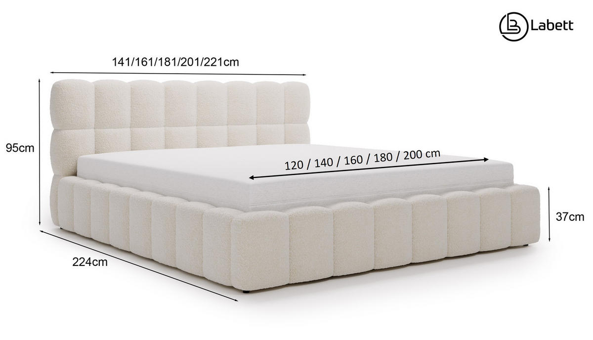 POLSTERBETT ALMA 160 x 200 cm, Bubble, Bouclé, schwarz - Schwarz, Textil (160/200cm) - Labett