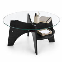 COUCHTISCH in Schwarz Moderner runder Beistelltisch für Esszimmer und Wohnzimmer, Ø80/H36 cm - Transparent/Schwarz, Glas/Holzwerkstoff (80/80/36cm) - STILVORA