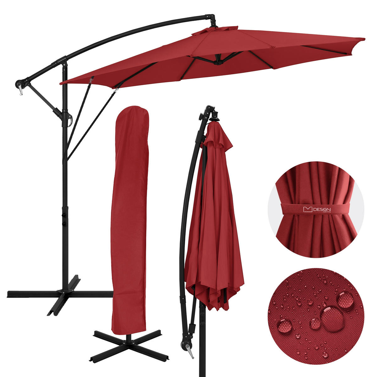 AMPELSCHIRM Ø 300 cm in Rot aus Aluminium - Rot, Metall (300/300cm) - ML-DESIGN