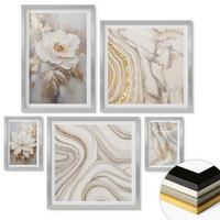 WANDBILDER 5er Set - 50x50 cm & 20x30 cm & 40x60 cm Silberner Rahmen - Subtile abstrakte Muster - Silberfarben, Kunststoff (40/60cm) - ArtPrintCave