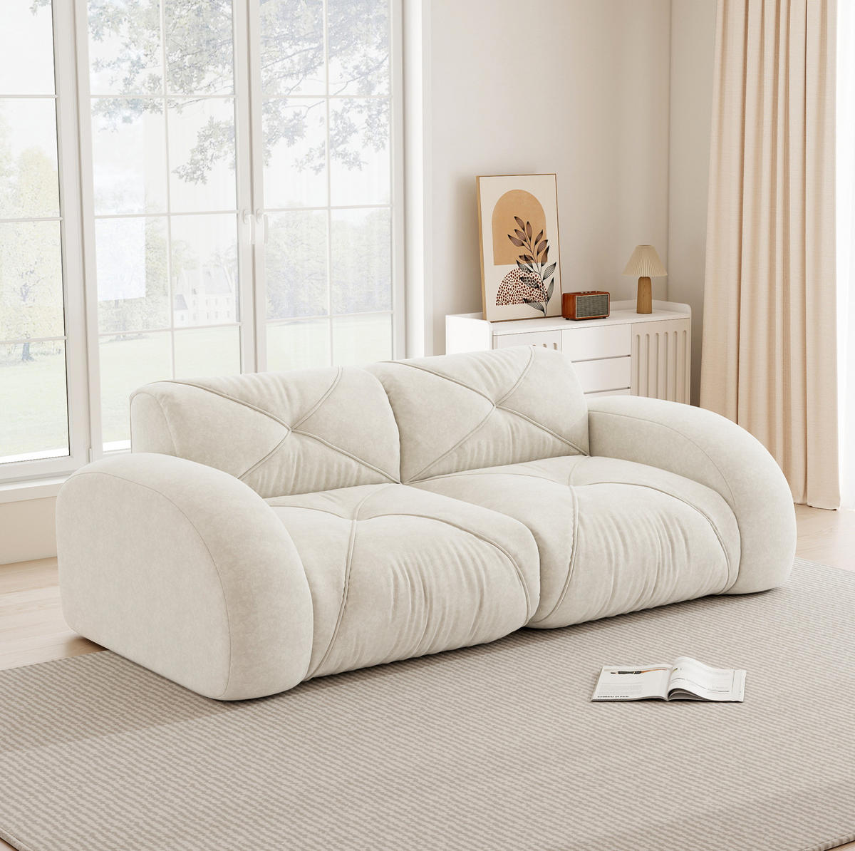 2-SITZER-MODULSOFA rahmenlos mit 32D-Schaumstoff und Chenille-Bezug, Weiß - Weiß, Textil (204/76/95cm) - Redom