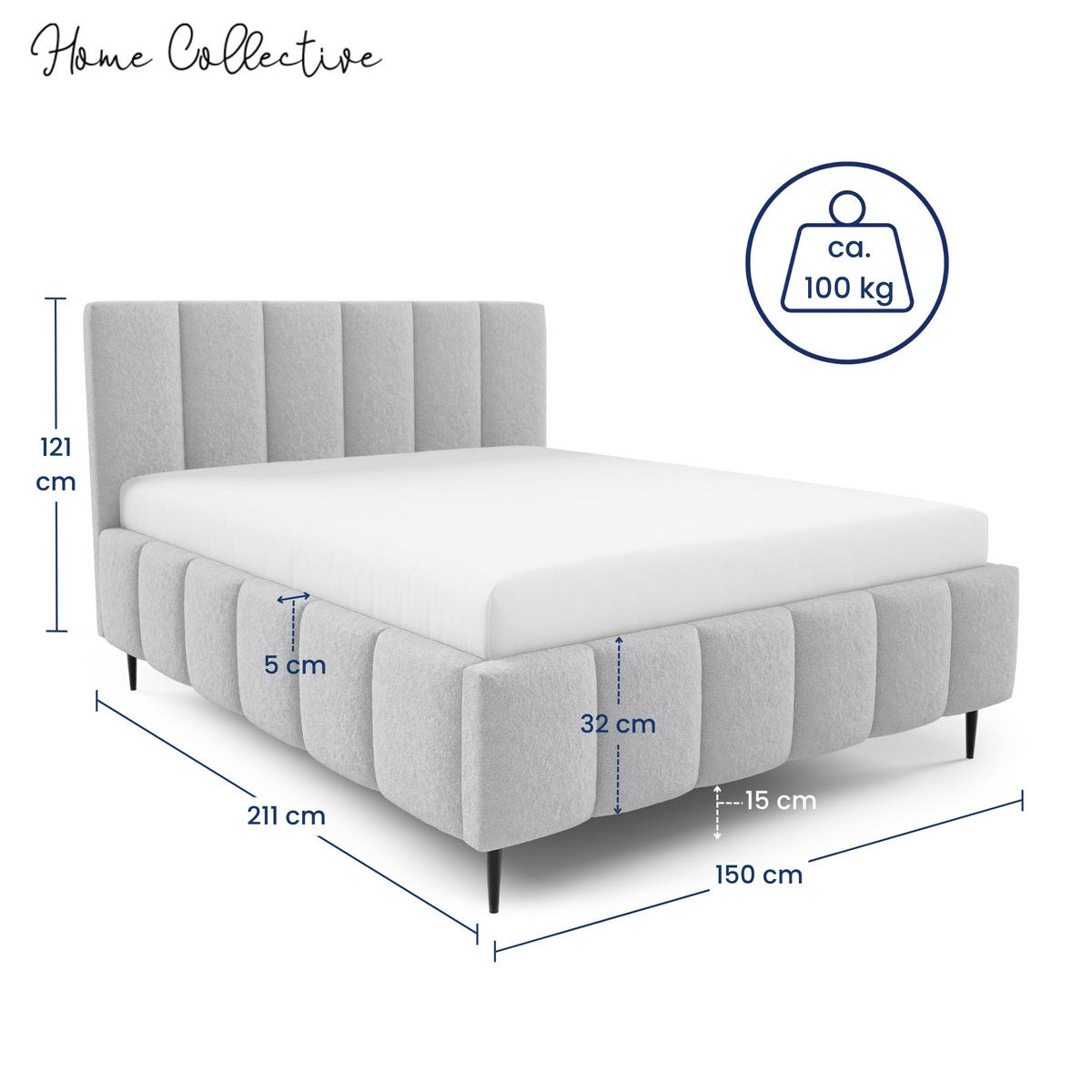 POLSTERBETT mit Bettkasten 140x200 cm in Hellgrau - Hellgrau, Metall (140/200cm) - Home Collective