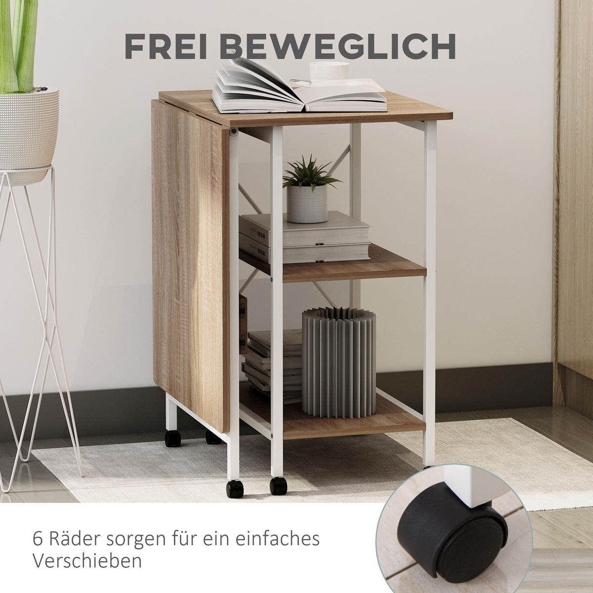 KLAPPTISCH , MDF, Weiß+Natur - Weiß, Kunststoff (55/76/107cm) - HOMCOM