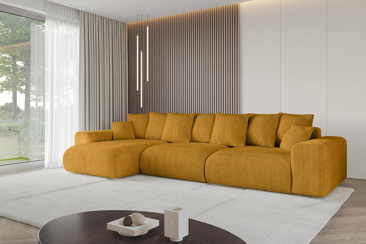 ECKSOFA Ottomane links ESKAR-L 364x176x84 Currygelb Cord - Currygelb/Schwarz, Holzwerkstoff/Kunststoff (364/176cm) - ALTDECOR