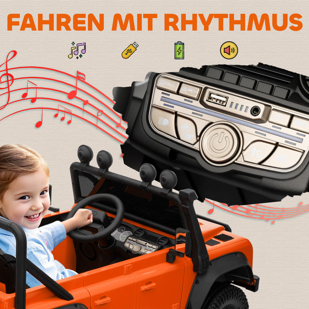 KINDER-ELEKTROAUTO DE-06153 Land Rover lizenziert mit Fernbedienung und LED Orange - Orange, Kunststoff/Metall (115/61/61cm) - ComfortXL