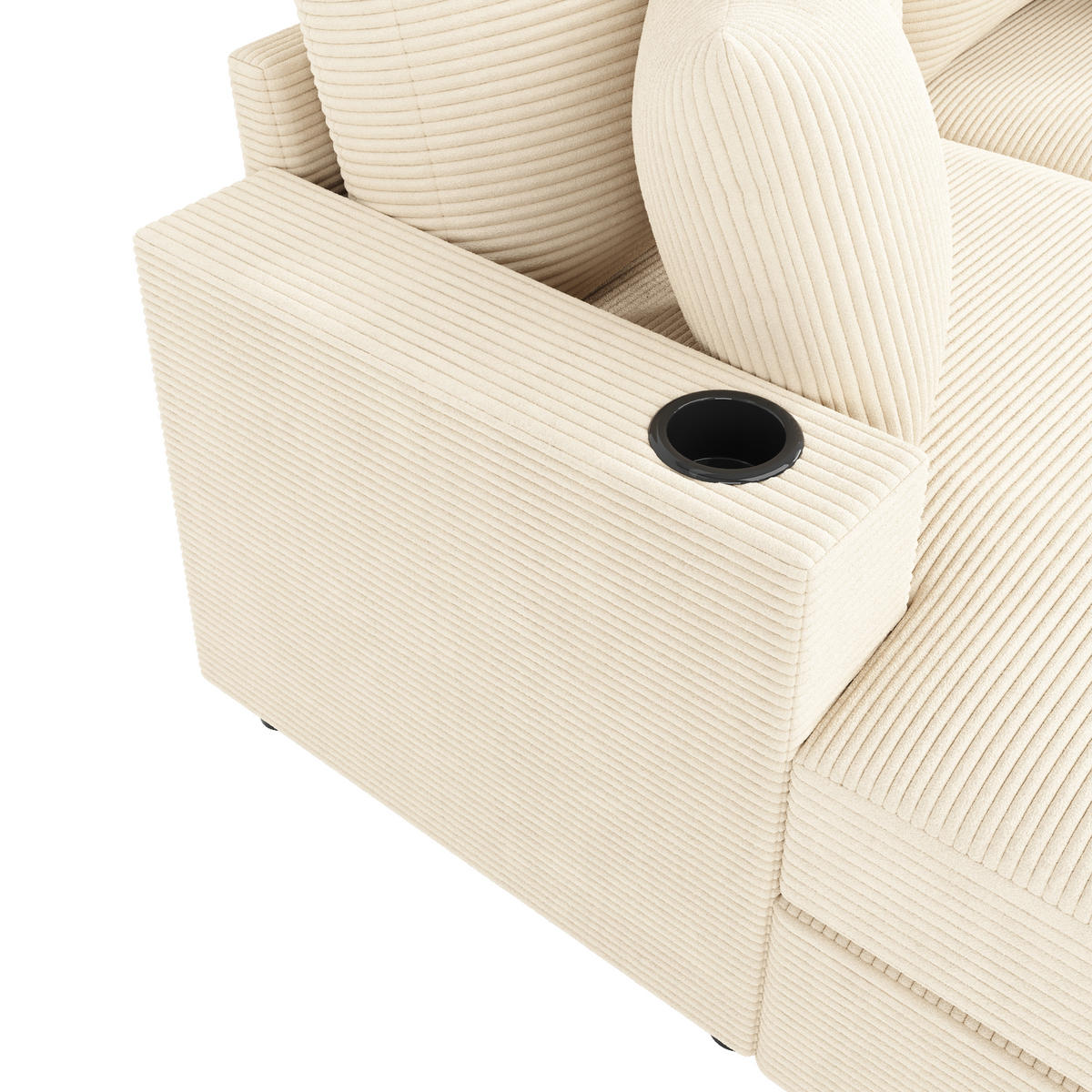 SCHLAFSOFA 2-SITZER Cord Beige mit USB, USB-C und Getränkehaltern - Beige, Holzwerkstoff/Kunststoff (163/82/140cm) - WISHDOR