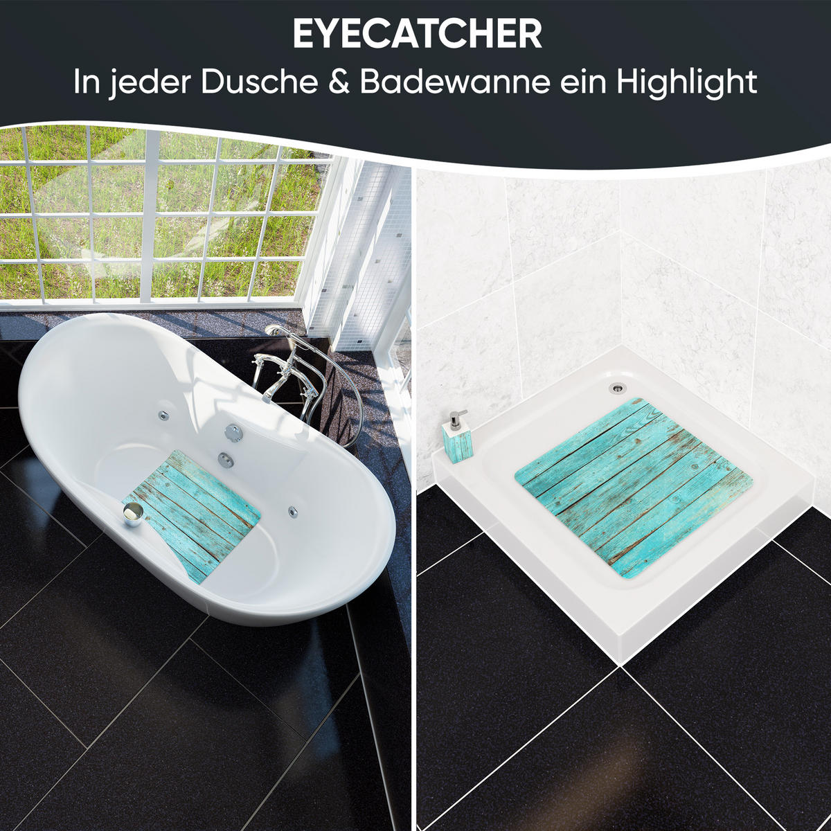 BADEMATTE Lumber - Türkis, Kunststoff (53/53cm) - Sanilo