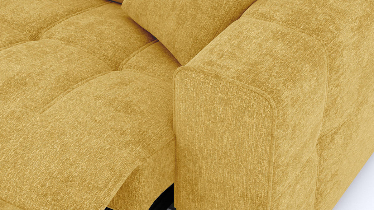 SOFA QUARTZ 3-Sitzer mit 1 Relaxfunktion, honig - Silberfarben/Honig, Holzwerkstoff/Textil (204/80/102cm) - Courtois Laville