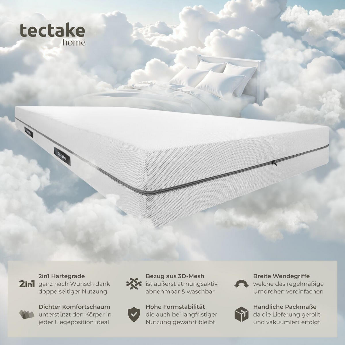 MATRATZE Sky, waschbarer Bezug aus atmungsaktivem 3D-Meshgewebe, weiß - Weiß, Textil - tectake