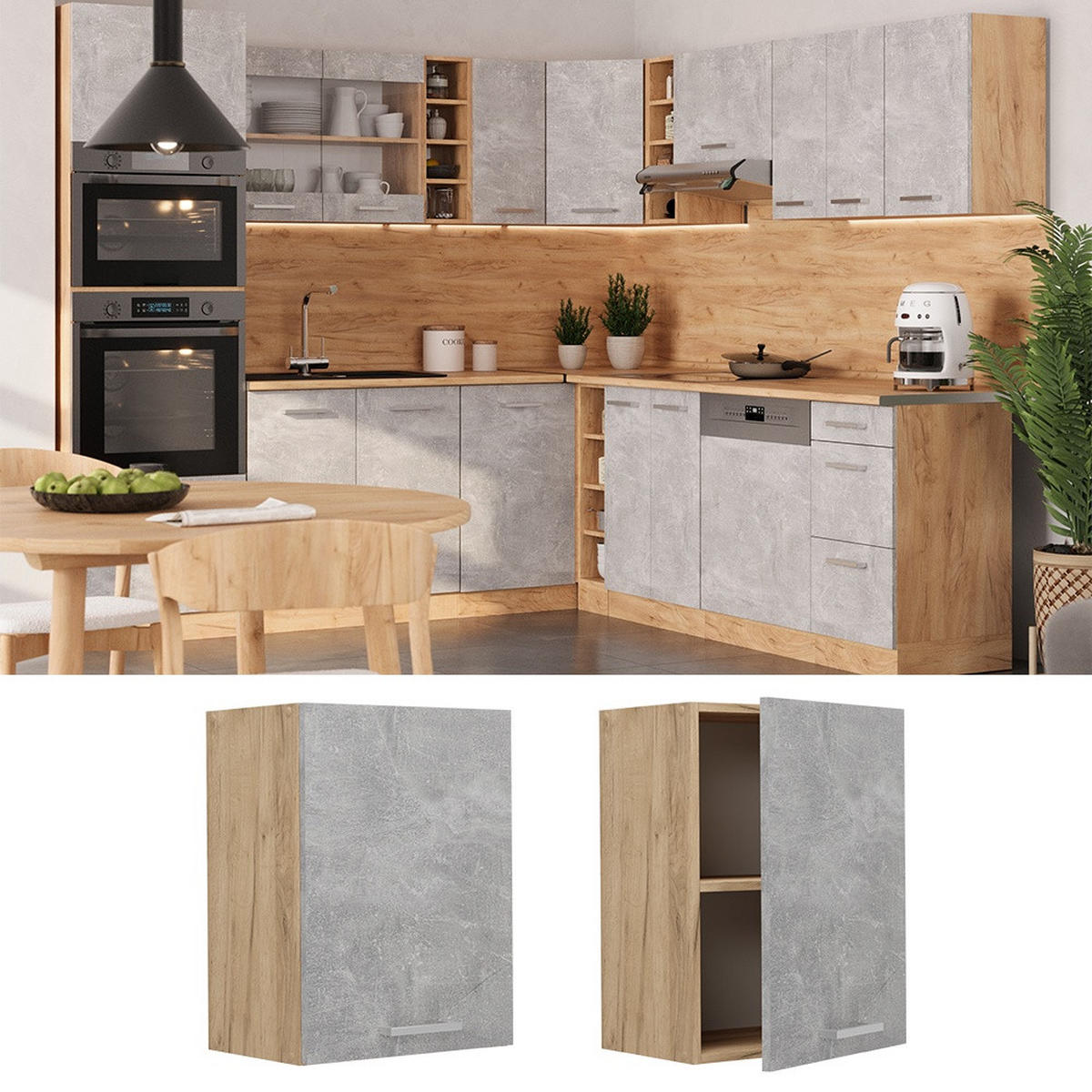 HÄNGESCHRANK R-Line Beton 45 cm - Eichefarben/Grau, Holzwerkstoff (45/60/31cm) - Vicco