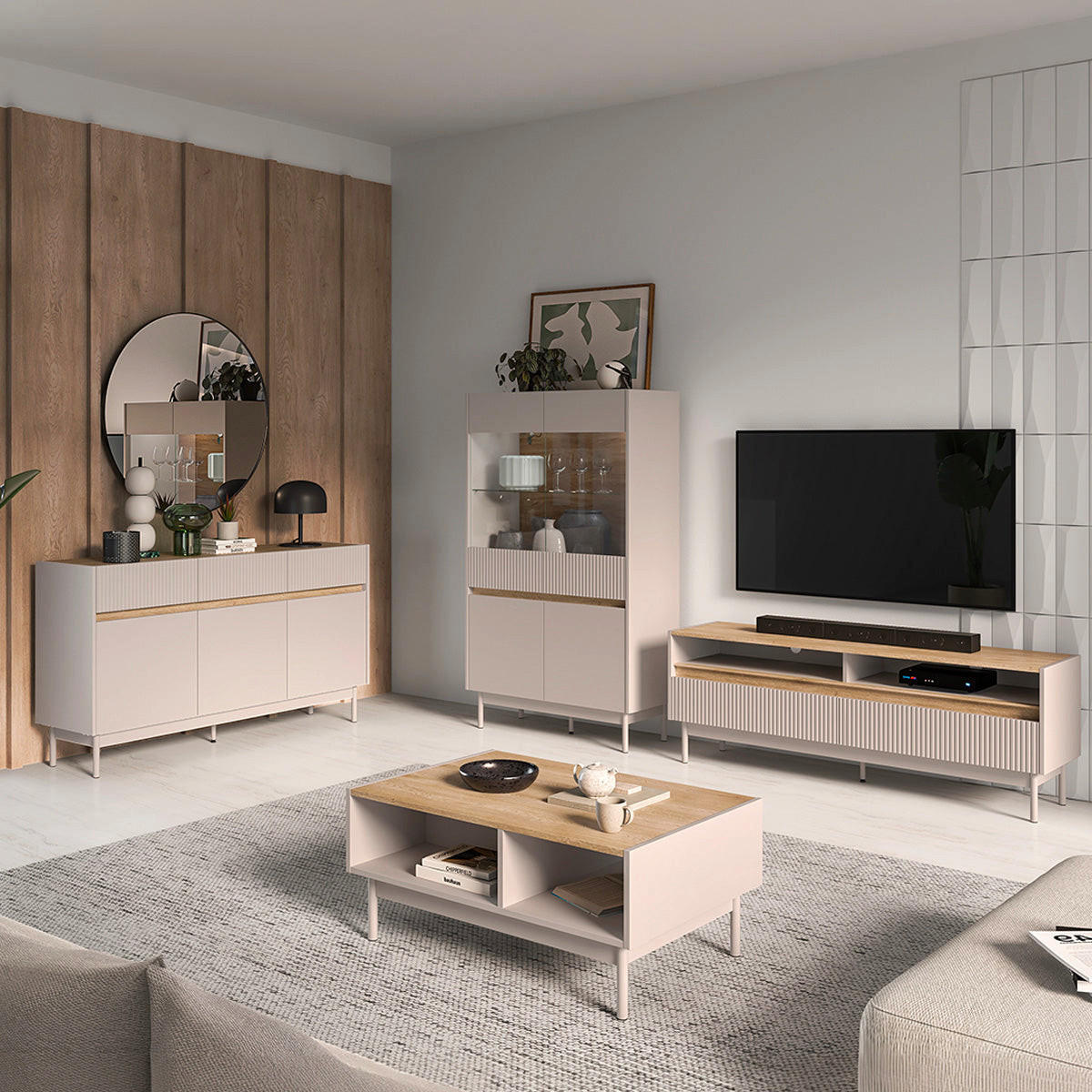 SIDEBOARD Connie Kaschmir und Holz - Beige, Holzwerkstoff (153.2/84.4/40cm) - Petits-meubles