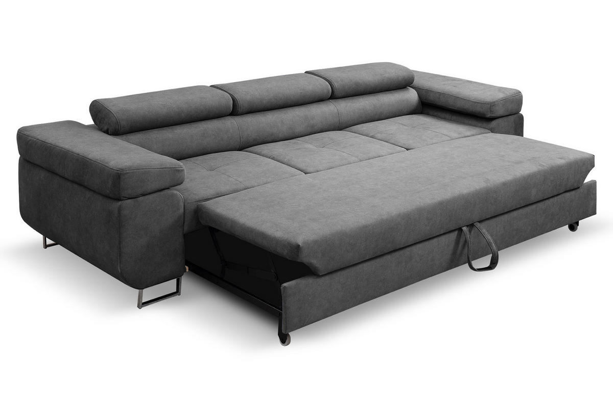 SOFA Marlene II 274 x 97 cm, mit verstellbaren Kopfstützen Schlaffunktion Wohnzimmersofa 3 Sitzer, grau - Dunkelgrau, Kunststoff (274/87/97cm) - Margaret Hadas24
