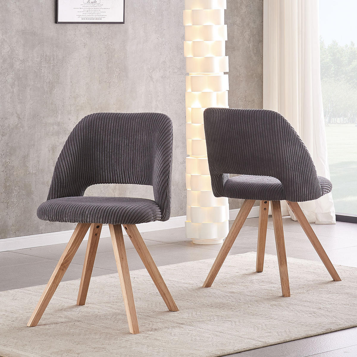 STUHL MARY Anthrazit 2 Stück - Anthrazit, Eichenholz/Textil (53/81/59cm) - B&D Home
