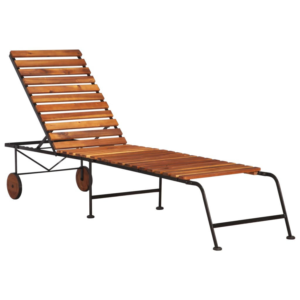 SONNENLIEGE mit Stahlbeinen Massivholz Akazie - Braun, Holz (50/30/205cm) - furnicato