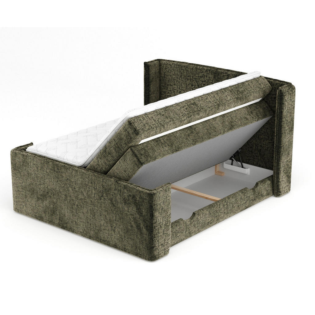 Thumbnail - Maison de Reve Boxspringbett, Olivgrün, Textil, Buche, Kiefer, H3, Höhe ca. 37 cm, 140x200 cm, Oeko-Tex® Standard 100, F...