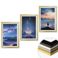 WANDBILDER 3er Set - 40x60 cm Goldrahmen - Nachthimmel Berge Nebel Hirsch - Goldfarben, Kunststoff (40/60cm) - ArtPrintCave