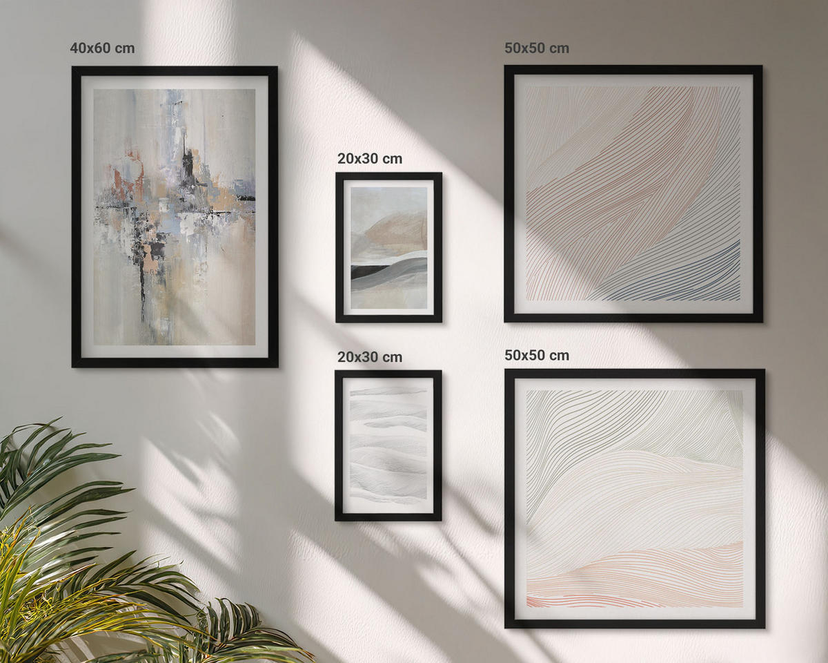 BILDER SET 5er Set - 50x50 cm & 20x30 cm & 40x60 cm Schwarzer Rahmen - Abstrakte Erdmuster - Schwarz, Kunststoff (40/60cm) - TULUP