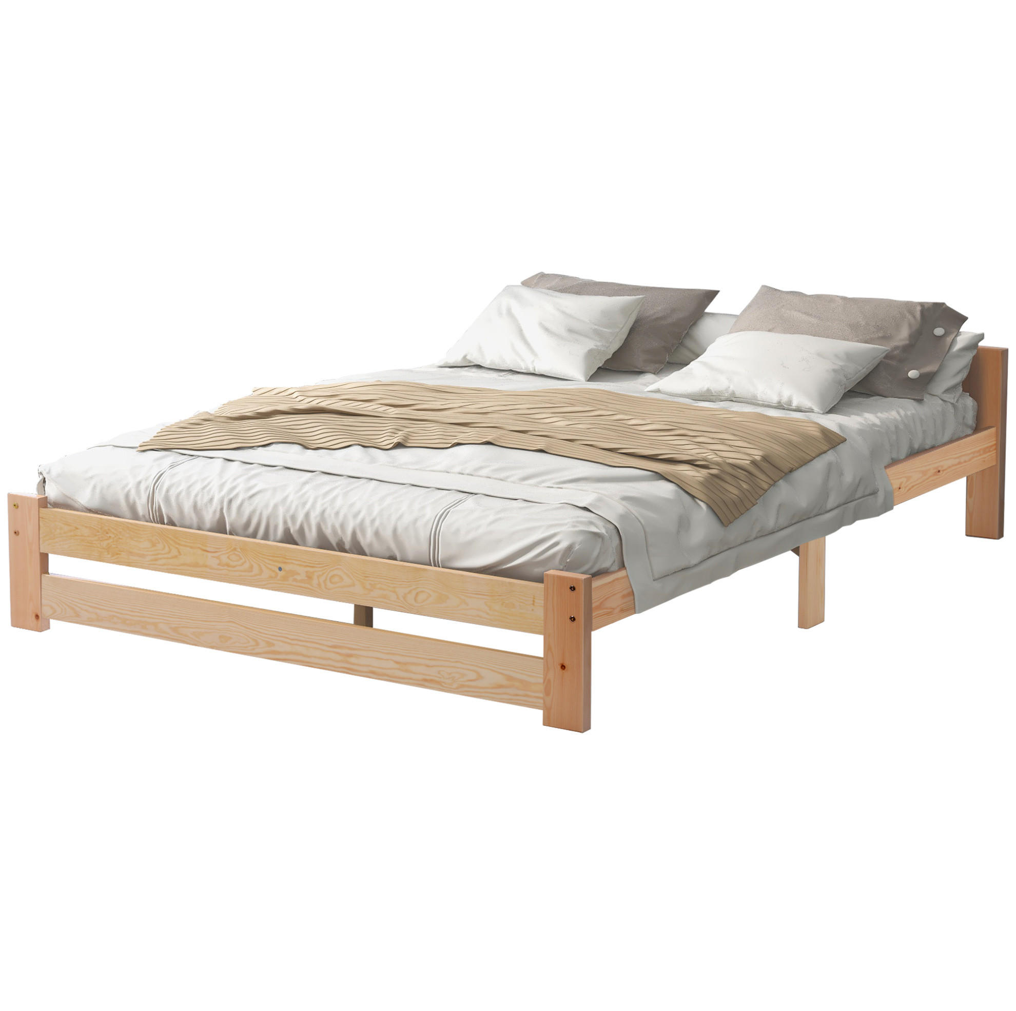 HOLZBETT 140/200 cm aus Massivholz Kiefer – natur, mit Kopfteil - Naturfarben, Holz (140/200cm) - BEAOK