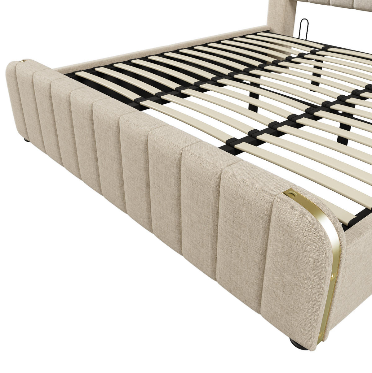 POLSTERBETT aus Leinen 180x200 cm Beige mit hydraulischem Bettkasten, USB- und USB-C-Anschluss - Beige, Textil (180/200cm) - IVMEU
