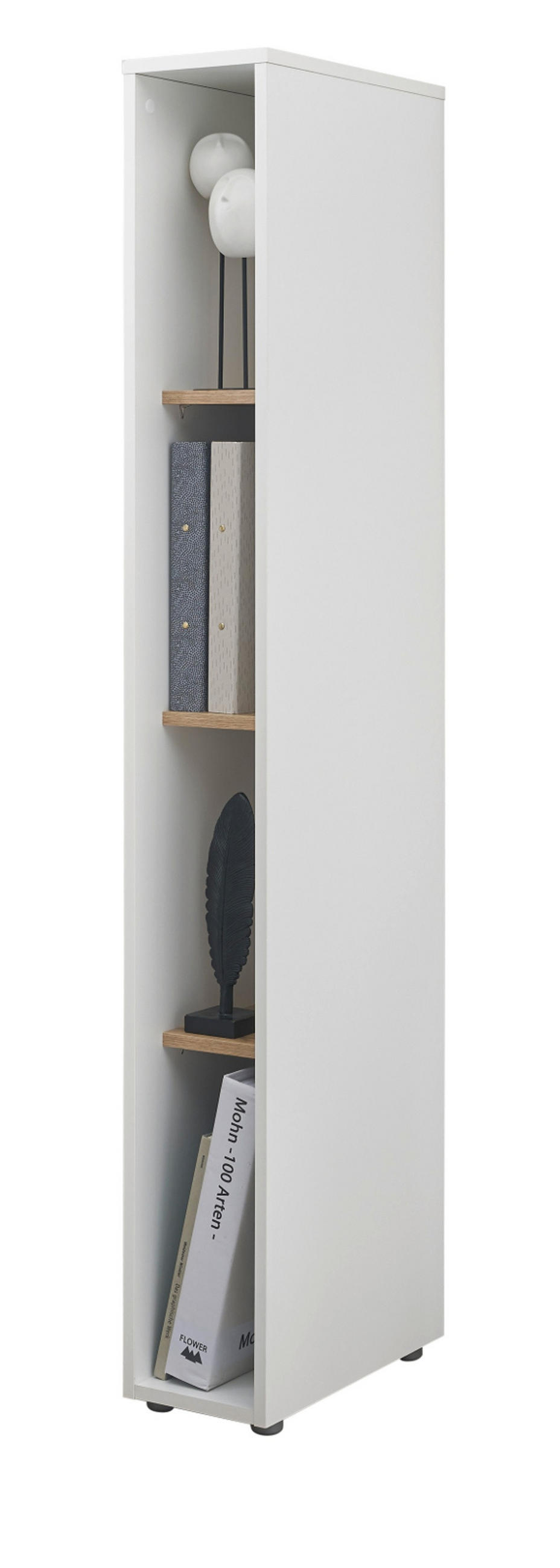 AKTENREGAL Weiß matt, Eiche Wotan 20 x 158 cm, Standregal mit 4 Ordnerhöhen - Silberfarben/Eiche Wotan, Holzwerkstoff/Kunststoff (20/158/40cm) - Furn.Design