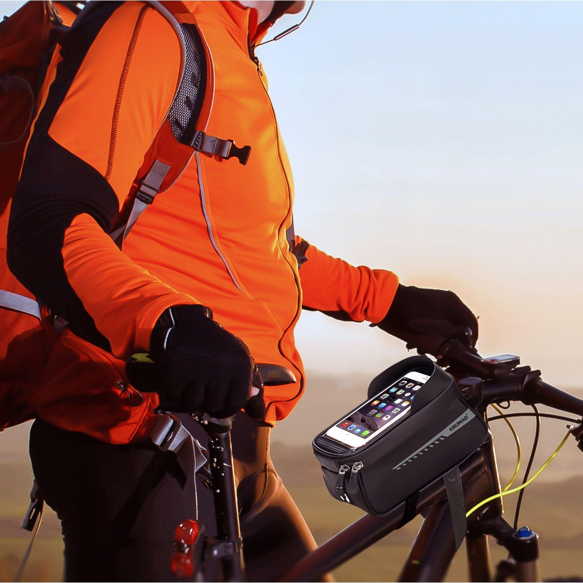 FAHRRADRAHMENTASCHE Wasserdicht mit Handyhalterung - Schwarz, Textil (9/14/21cm) - KRUMAD