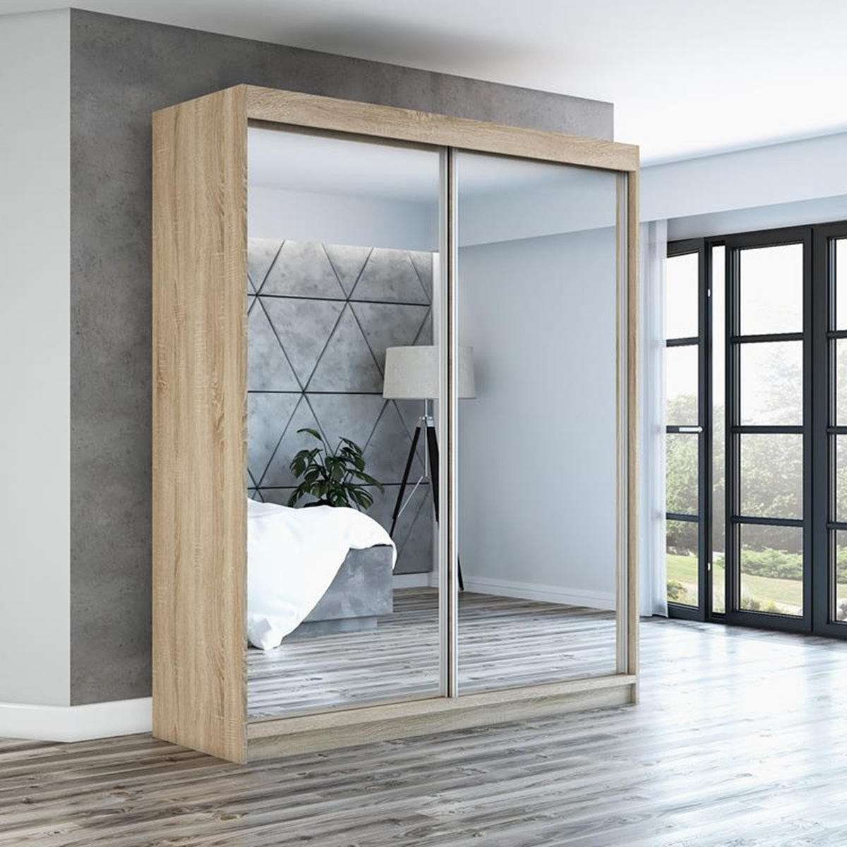 SCHWEBETÜRENSCHRANK 180 CM BAZ Farbe: Sonama - Braun, Holzwerkstoff (180/215/59.5cm) - A&J MöbelLand