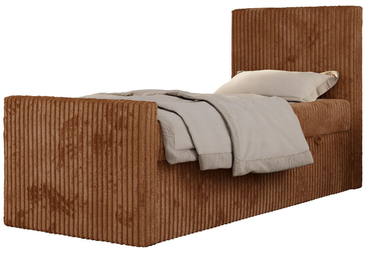 JUGENDBETT TILIO DUO 90/200 - Orange Cord - H4 - Rechts Seite - Orange, Textil (90/200cm) - MKS