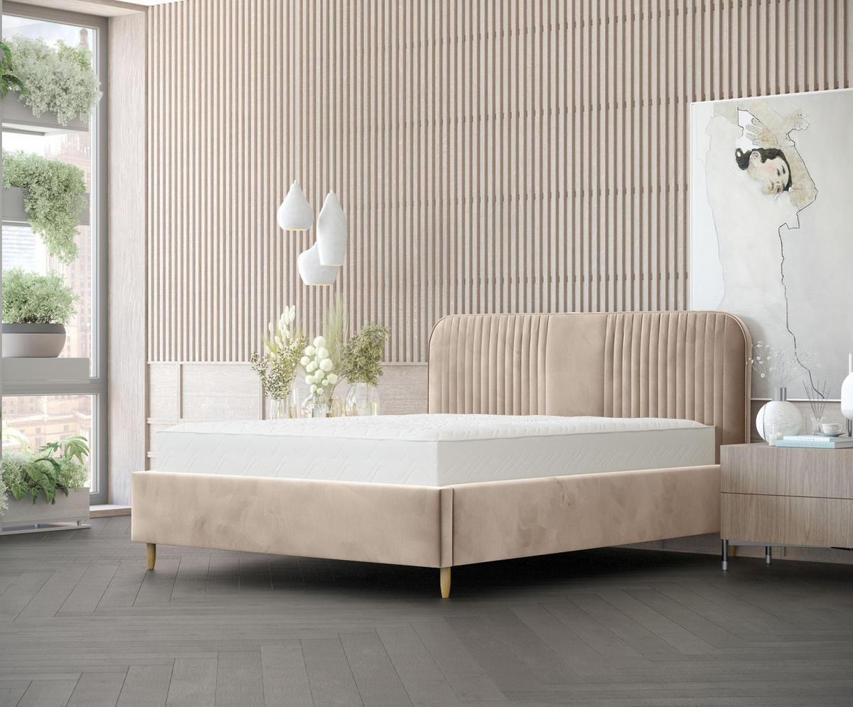 POLSTERBETT Livy Beige 140/200 cm im Samtstoff - Beige/Naturfarben, Holz/Holzwerkstoff (140/200cm) - Maison de Reve