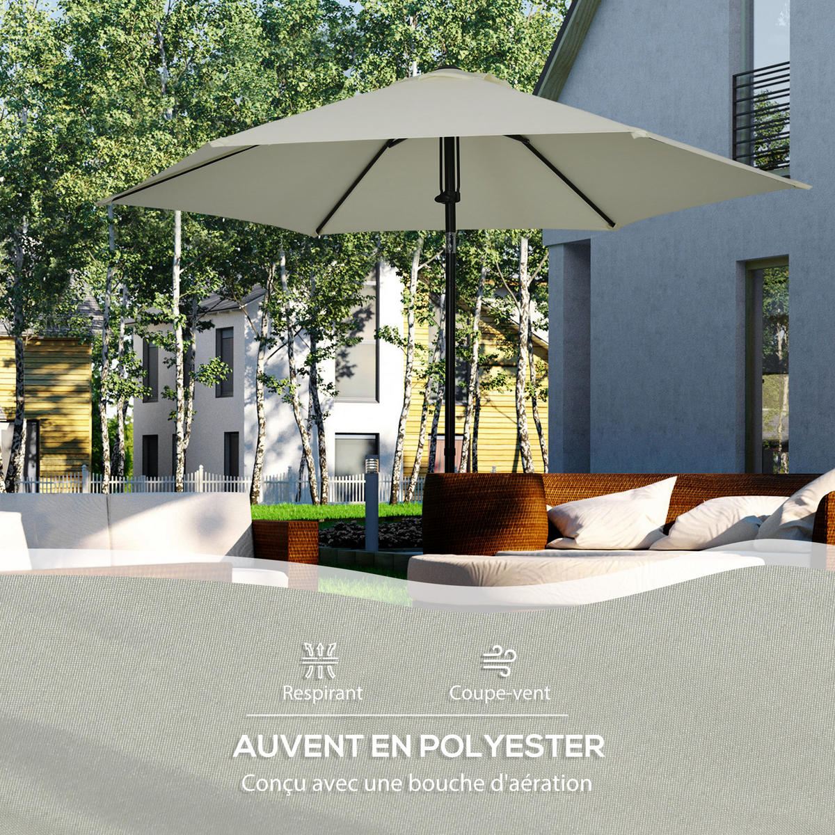 SONNENSCHIRM DE-11432 neigbar, Push-up, 6 Streben Hellgrau - Hellgrau, Textil (265/265cm) - ComfortXL