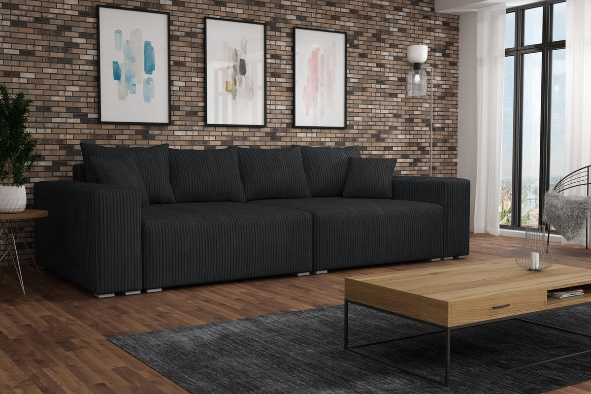 SCHLAFSOFA Couch Elstra Schwarz - Schwarz, Textil (300/97/140cm) - Fedve