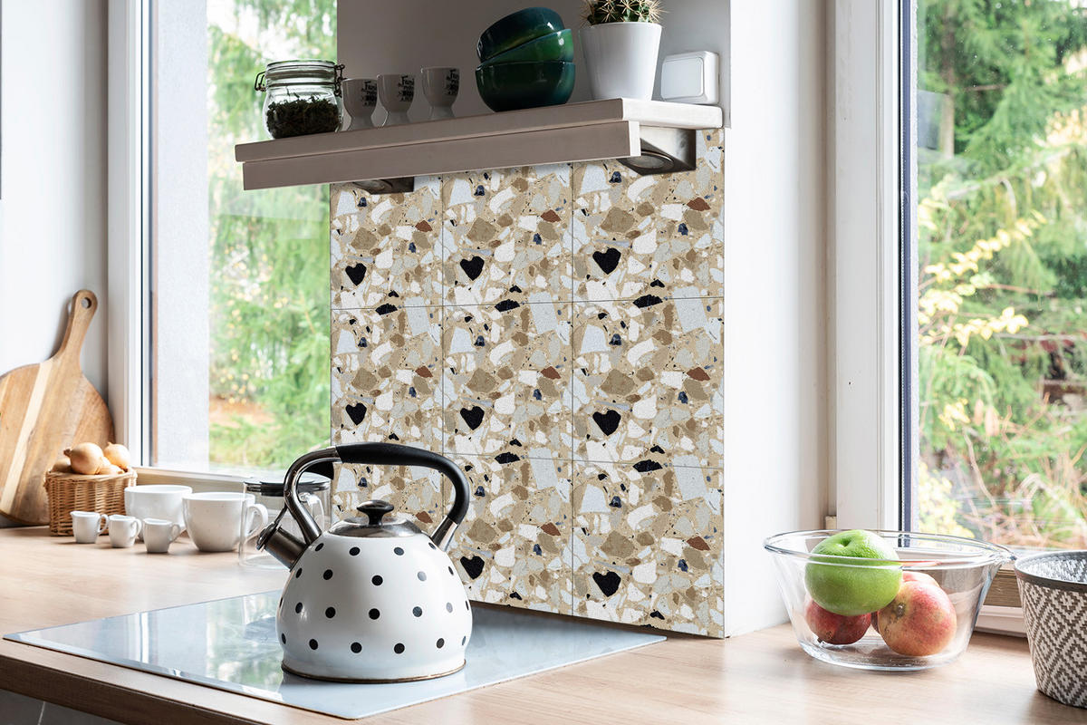 FLIESENAUFKLEBER 9 Stück 30x30 cm selbstklebend Terrazzo-Muster - Grau, Textil (30/1.6/30cm) - TULUP