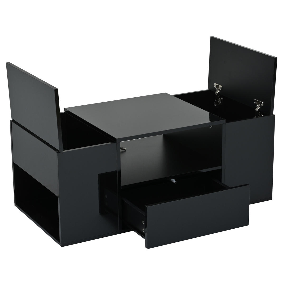 COUCHTISCH aus Spanplatte 100x50x40 cm Schwarz Hochglanz mit LED-Beleuchtung und 6 Staufächern - Schwarz, Holzwerkstoff (100/50/40cm) - IVMEU