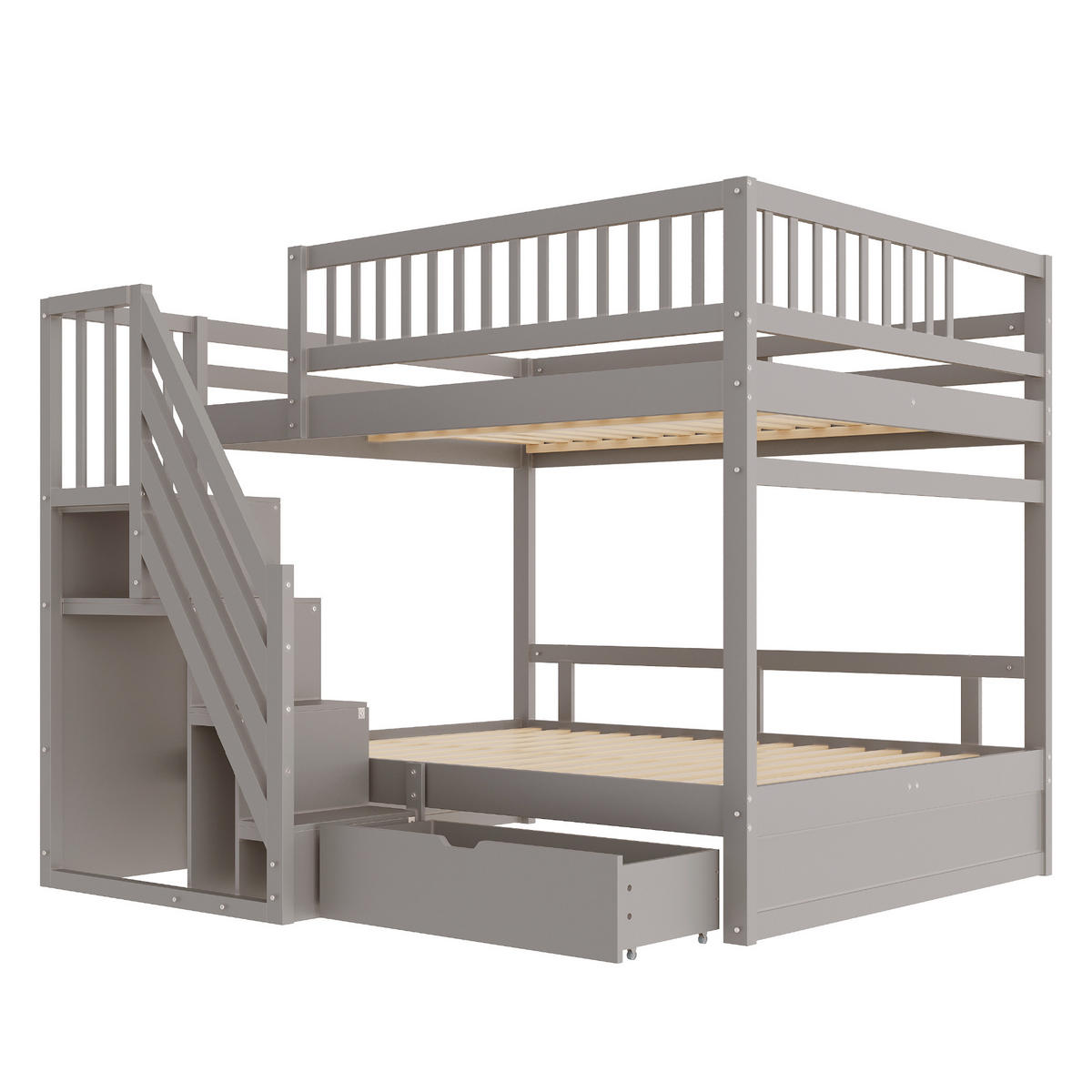 ETAGENBETT 140x200 Grau Massivholz Leiter Stauraum - Grau, Holz (140/200cm) - FLIEKS