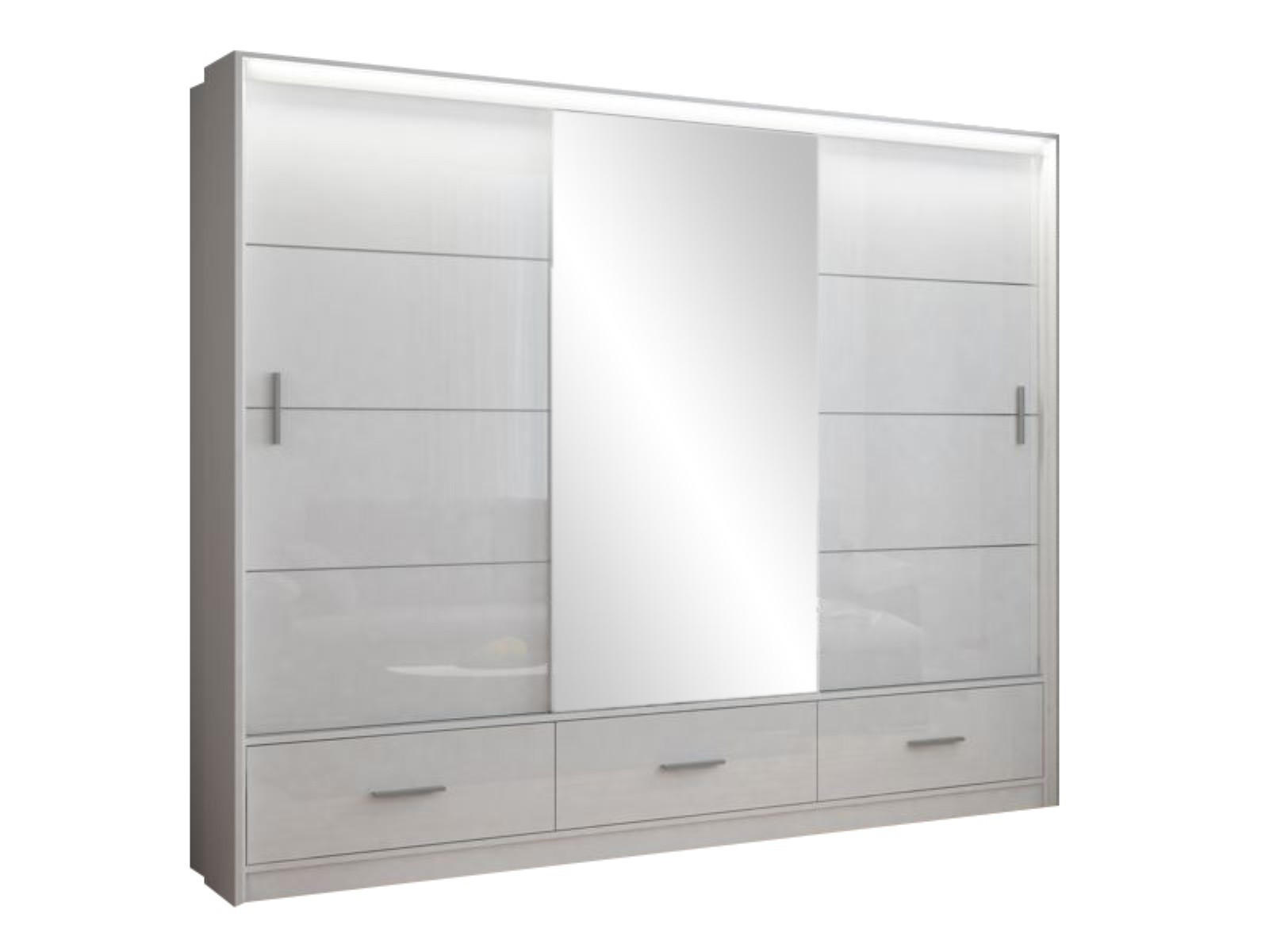 SCHWEBETÜRENSCHRANK SENNA 255/222/61 cm 3-türig mit Spiegel Weiß - Weiß, Holzwerkstoff (255/222/61cm) - MASSENO