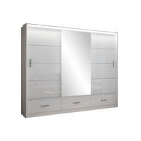 SCHWEBETÜRENSCHRANK SENNA 255/222/61 cm 3-türig mit Spiegel Weiß - Weiß, Holzwerkstoff (255/222/61cm) - MASSENO