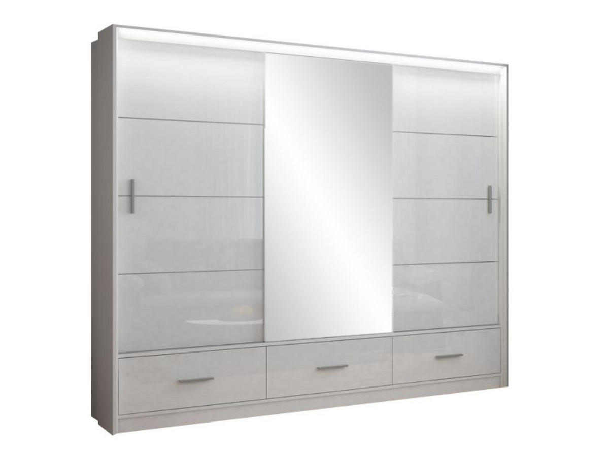 SCHWEBETÜRENSCHRANK SENNA 255/222/61 cm 3-türig mit Spiegel Weiß - Weiß, Holzwerkstoff (255/222/61cm) - MASSENO