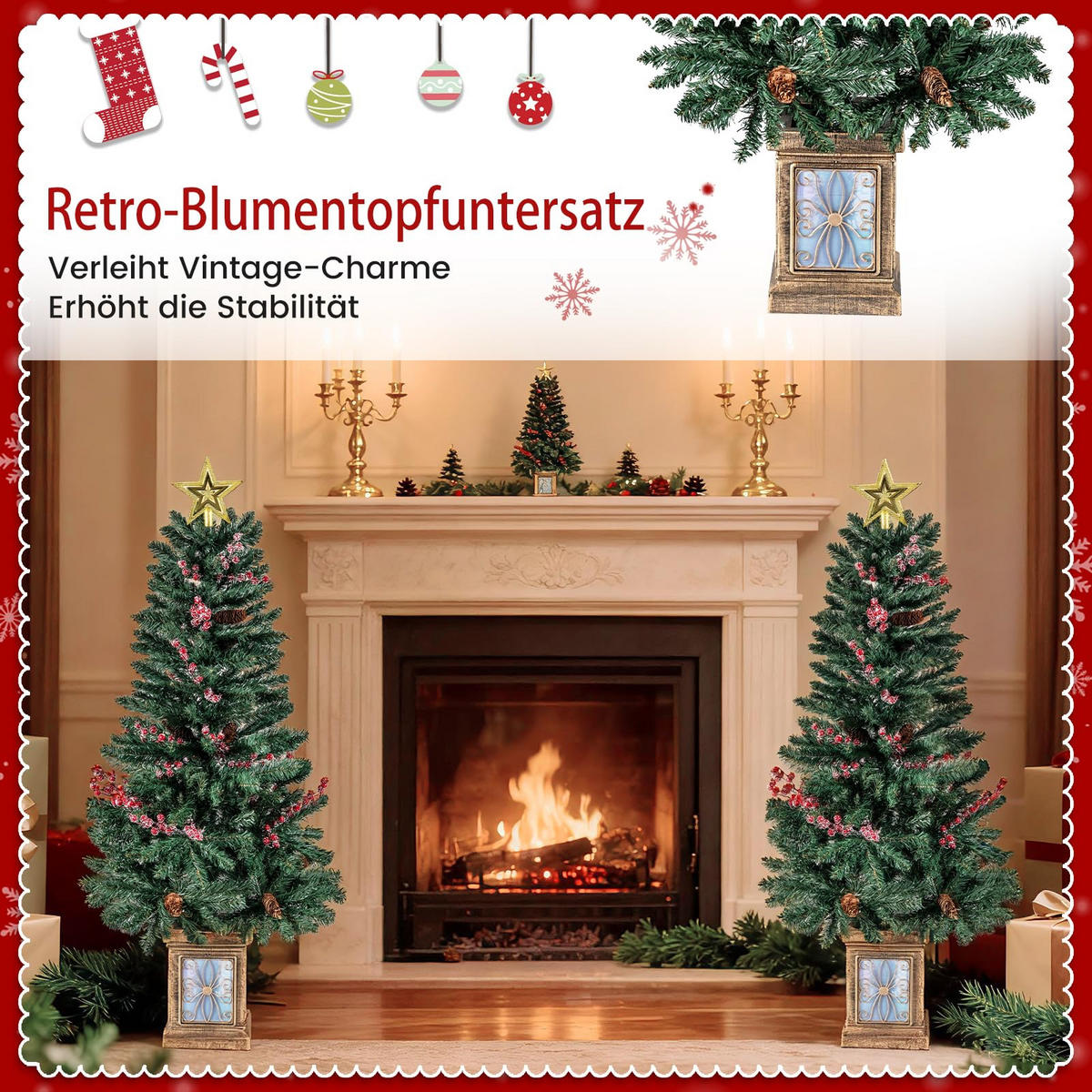 WEIHNACHTSBAUM Mini Tannenform mit Weihnachtsgirlande und Weihnachtskranz 120 cm grün(4-tlg) - Grün, Metall (120cm) - COSTWAY