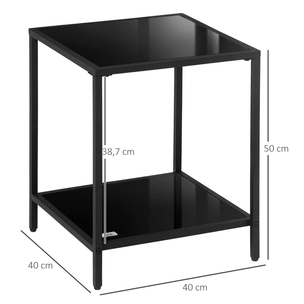 BEISTELLTISCH 40/40/50 cm in Schwarz mit 2 Glasböden - Schwarz, Glas (40/40/50cm) - Flora Grace